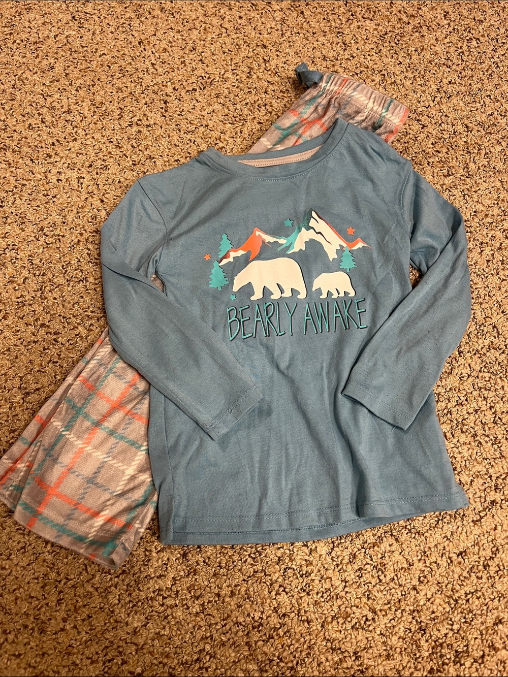🍀6/$20 wonder nation Blue Long-Sleeve Tee with Bear Mountain Graphic